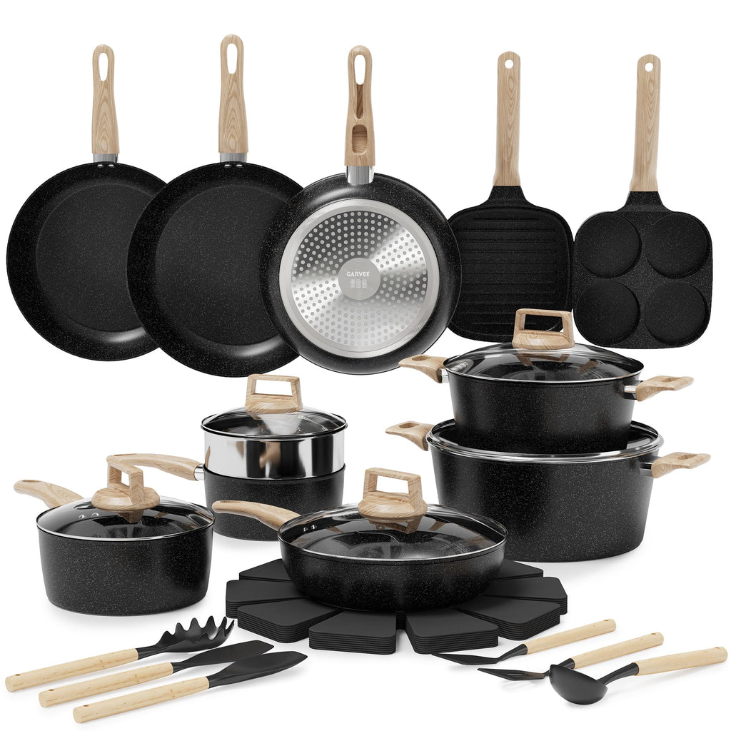 Garvee 21 Piece Non-Stick Pots and Pans Set Ceramic Cookware