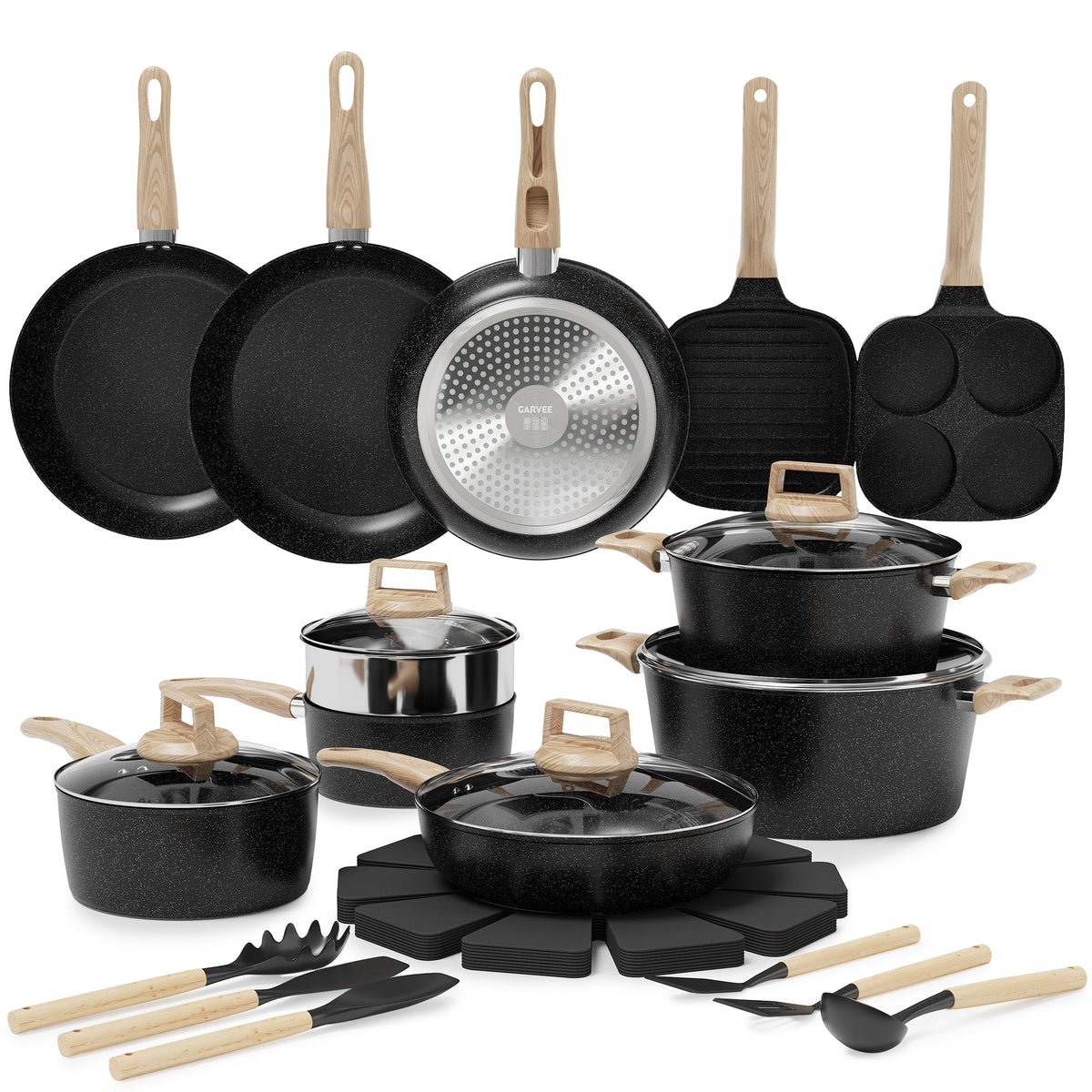 Garvee 21 Piece Non-Stick Pots and Pans Set Ceramic Cookware