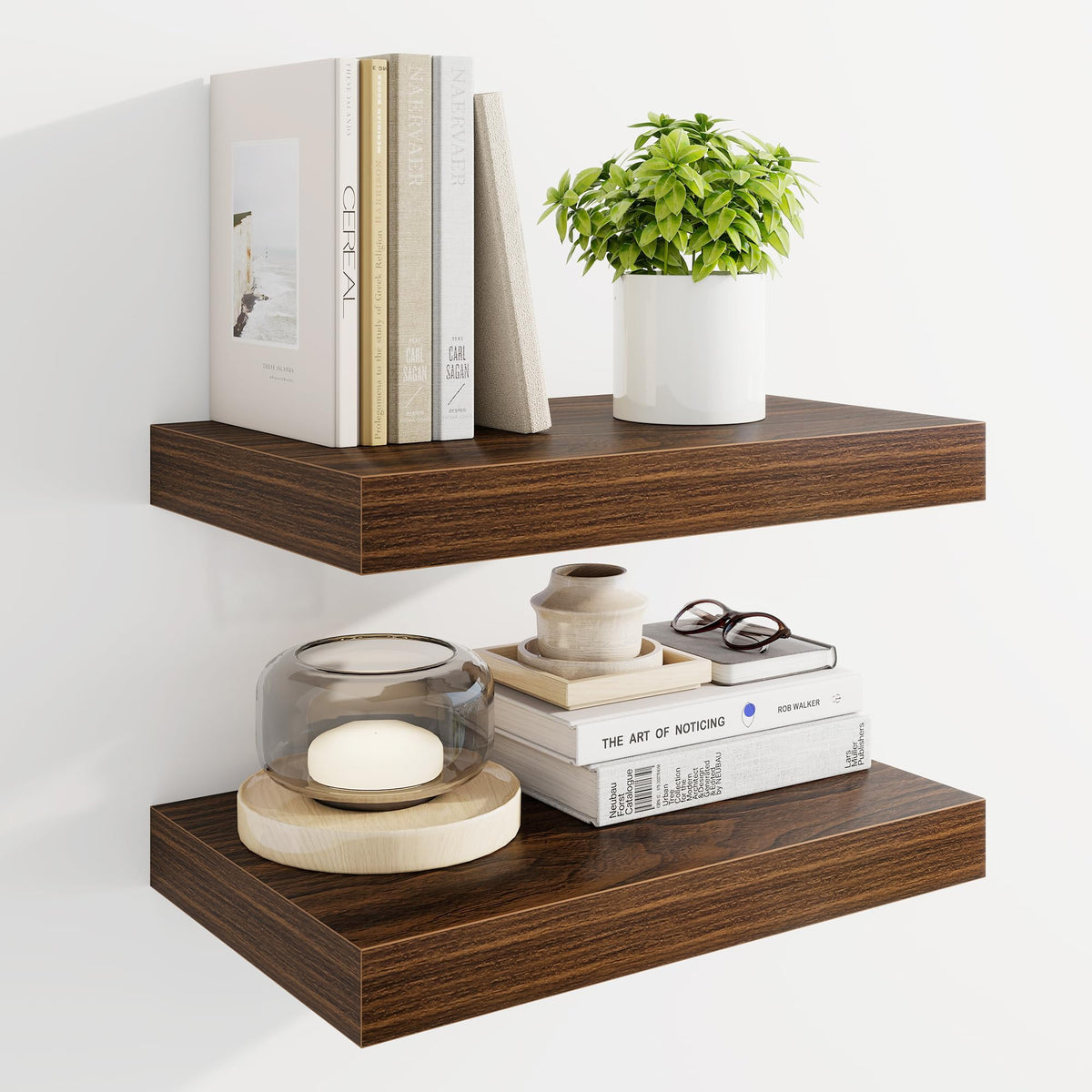 Marsmiles 55" Floating Shelves for Wall, Wooden Shelves with Invisible Brackets Set of 2, Rustic Farmhouse Wall Mounted Shelf for Kitchen Bathroom Living Room Study, White