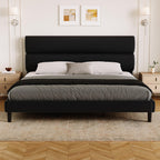 GRUSIGN King Size Platform Bed Frame with Velvet Headboard, Adjustable Height Wooden Slats Support, Upholstered Mattress Foundation, Fits Mattress or Mattress with Box Spring, Easy Assembly, Beige
