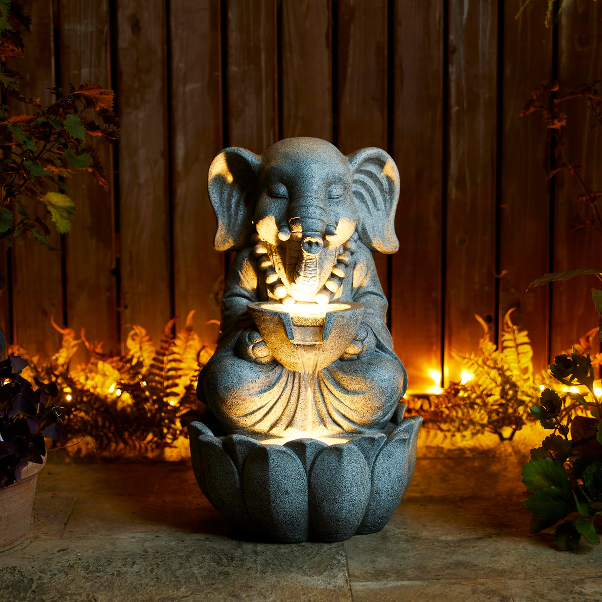 Glitzhome Buddha Statue 28" H, Outdoor Large Statue Zen Style Buddha Fountian with LED Light & Pump Polyresin Outdoor Floor Freestanding Fountain Garden Buddha Sculptures & Statues Lawn Décor
