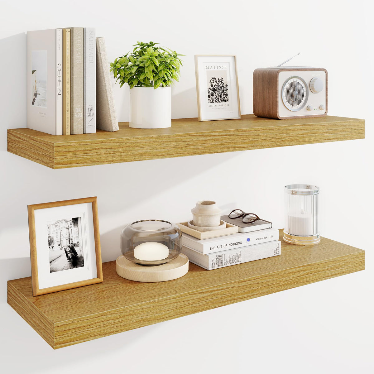 Marsmiles 55" Floating Shelves for Wall, Wooden Shelves with Invisible Brackets Set of 2, Rustic Farmhouse Wall Mounted Shelf for Kitchen Bathroom Living Room Study, White