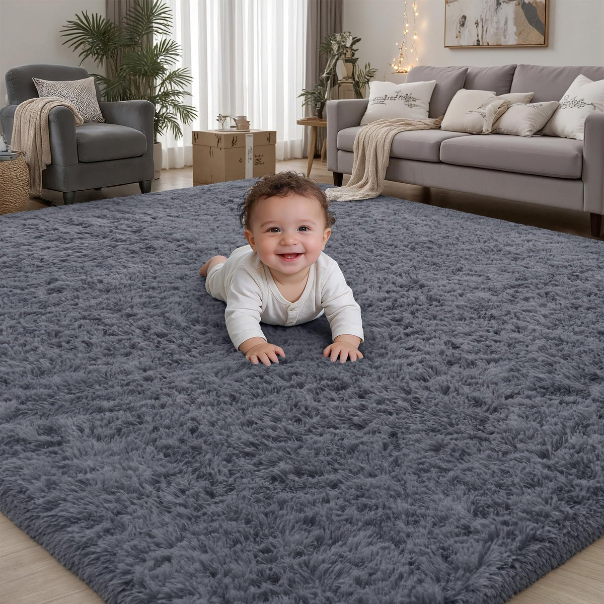 PLHXFR 9x12 Area Rugs Living Room: Fluffy Bedroom Soft Shag Rug Black Grey