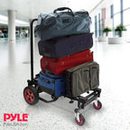 Pyle Compact Folding Adjustable Equipment Dolly - Heavy Duty Multi‑Function Convertible Cart Hand Truck/Platform Cart with Wheels - Expandable Up to 25.24" to 40.24" - 200LBS MAX Load Capacity