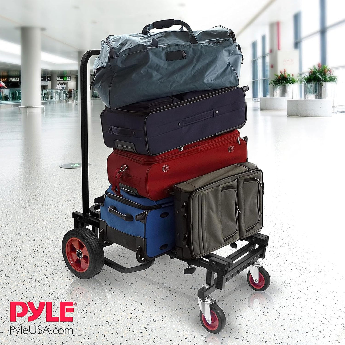 Pyle Compact Folding Adjustable Equipment Dolly - Heavy Duty Multi‑Function Convertible Cart Hand Truck/Platform Cart with Wheels - Expandable Up to 25.24" to 40.24" - 200LBS MAX Load Capacity