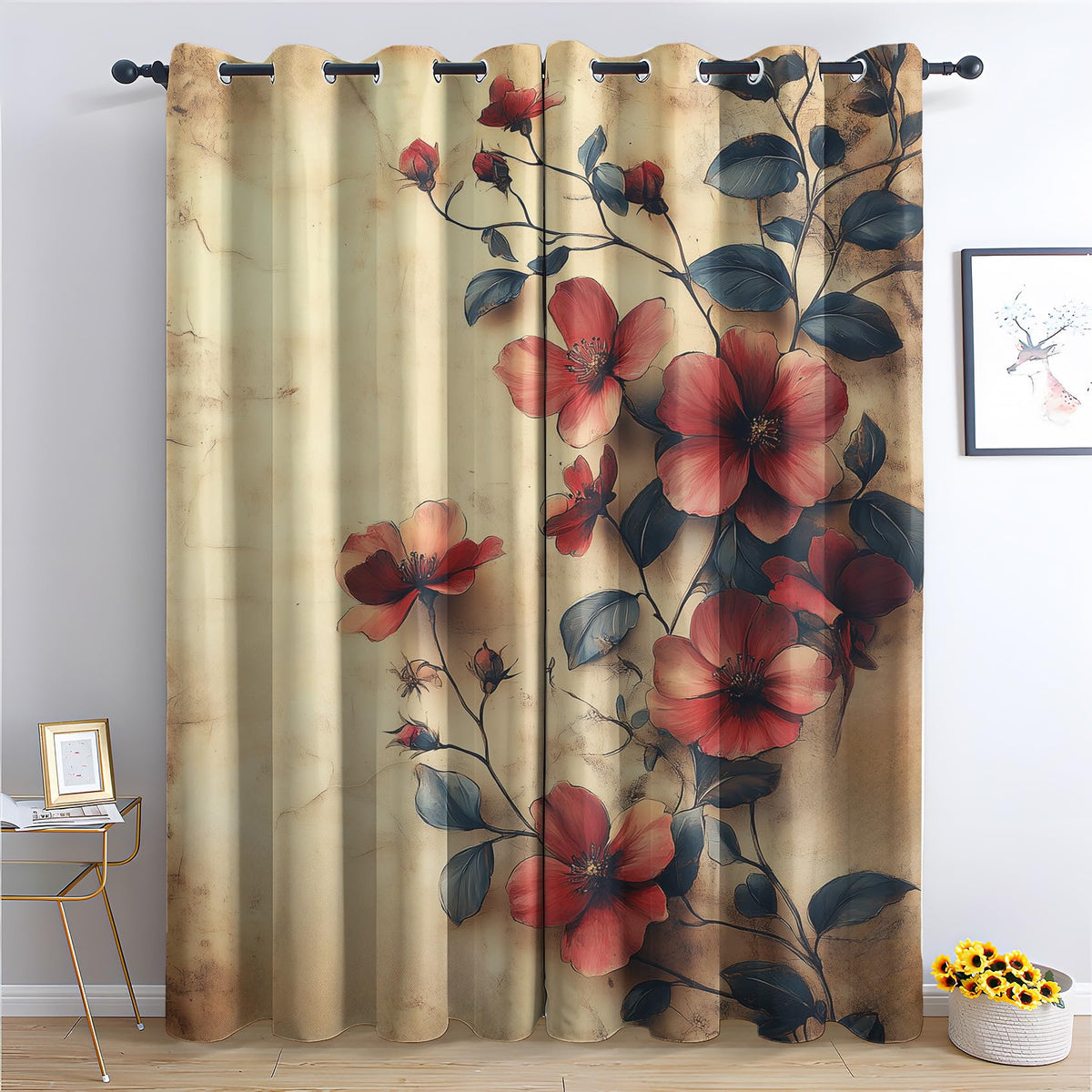 Floral Curtains 108 Inches Long 2 Panels Set, Spring Summer Flower Botanical Blackout Curtains for Bedroom, Room Darkening Thermal Insulated Grommet Drapes for Living Room, Floral Window Treatments
