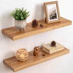 Live Edge Elm Floating Shelves - 24 In Rustic Solid Wood Shelves with Heavy-Duty Invisible Bracket, Wall-Mounted Wooden Shelf for Living Room, Bathroom, Kitchen Storage & Display, Set of 2, Natural