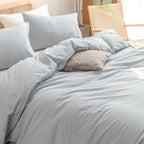 BESTOUCH Cotton Solid Duvet Cover Set Linen Feel Cornflower Blue Queen