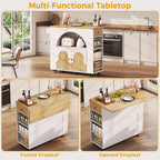 IRONCK 41.3" Kitchen Island with Drop Leaf &Open Shelf, White & Natural