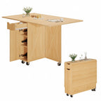 Folding Dining Table, Space Saving Kitchen Table with 6 Wheels(Light Brown)