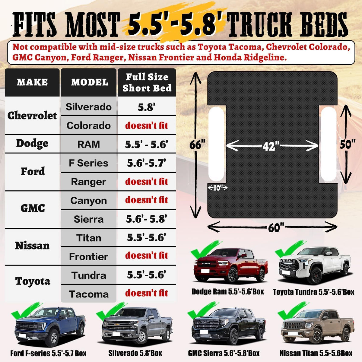 Umbrauto Air Mattress for 5.5-5.8 ft Full-Size Short Truck Beds, Inflatable Truck Tent Airbed with Pump, Pickup Camper Air Bed for Camping
