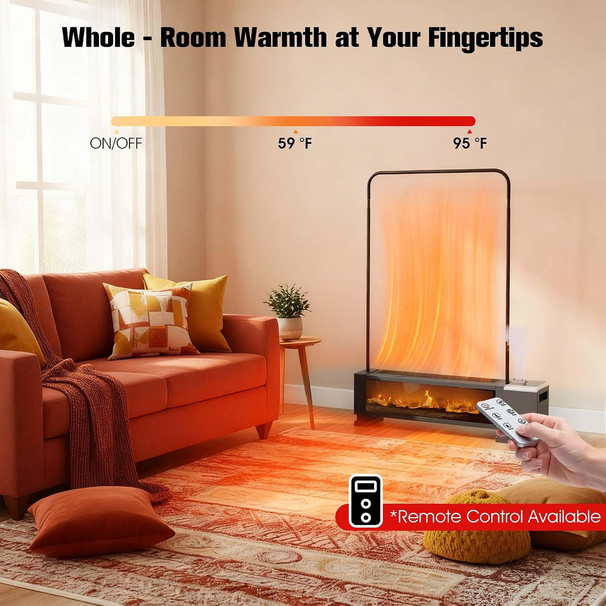 1800W Electric Baseboard Space Heater with Humidifier, 3D Flame