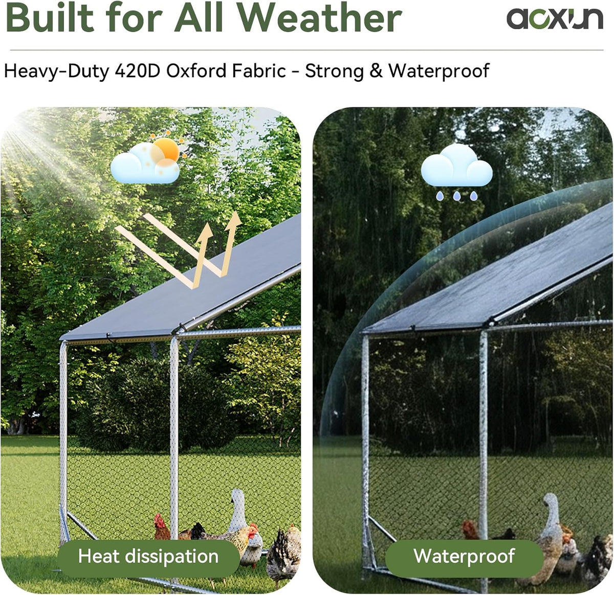 Aoxun Large Metal Chicken Coop, Outdoor Chicken Runs for Yard with Cover, Spire Roof Hen House Enclosure with Security Lock, Walk-in Cage Peak Hen House for Yard Farm (10x20x6.4 FT)