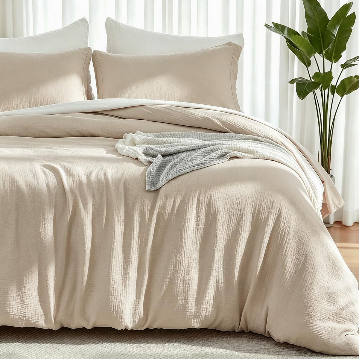 EMME Muslin Cotton Duvet Cover Set Linen Like Cream White King