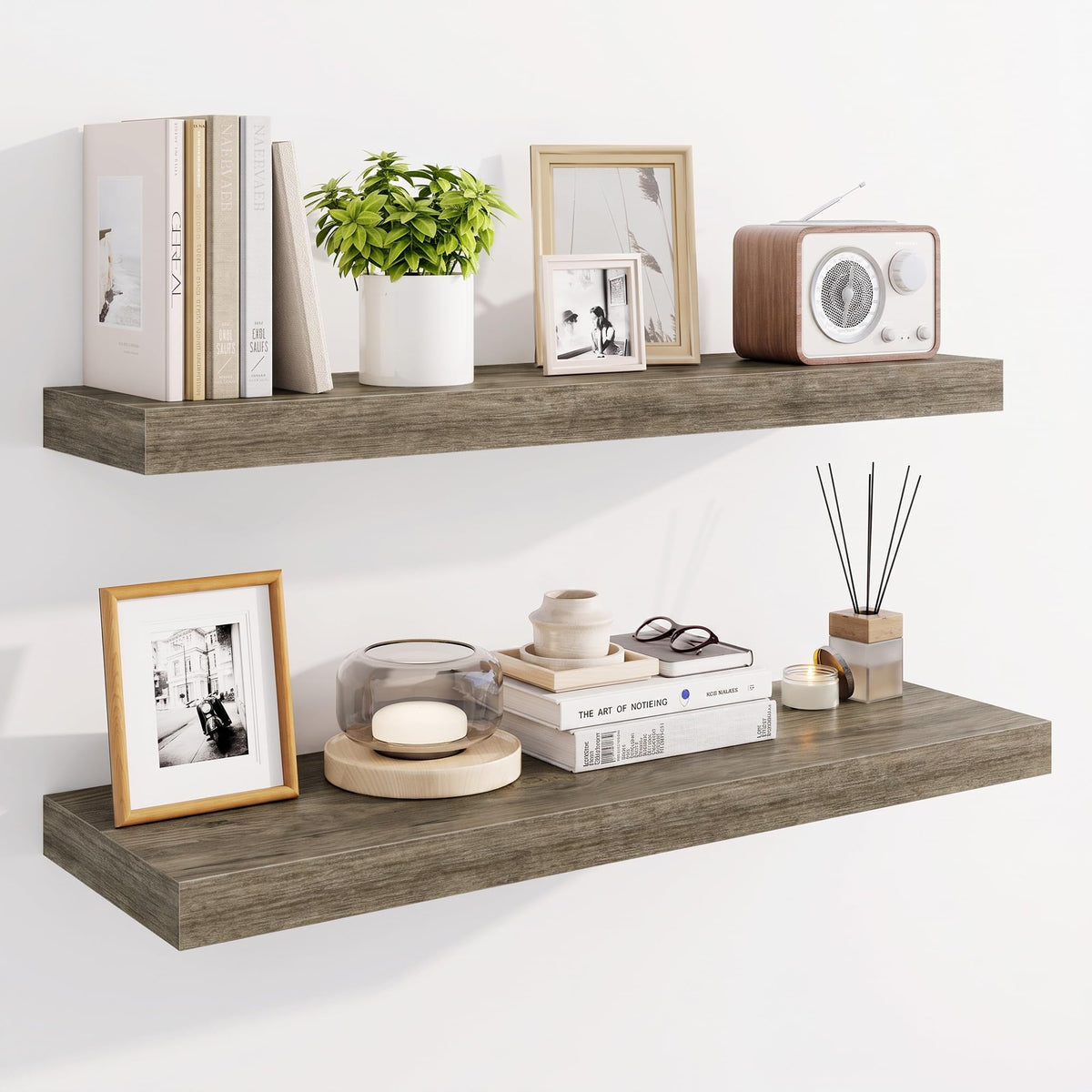Marsmiles 55" Floating Shelves for Wall, Wooden Shelves with Invisible Brackets Set of 2, Rustic Farmhouse Wall Mounted Shelf for Kitchen Bathroom Living Room Study, White