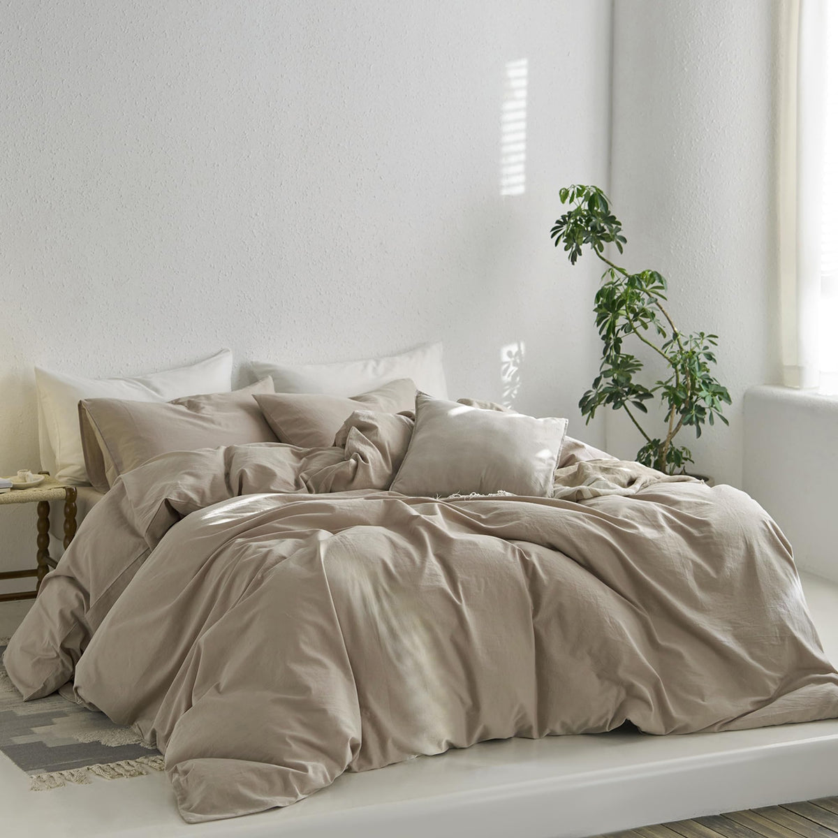MooMee Upgraded Softer Duvet Cover Set 100% Washed Cotton Twill King