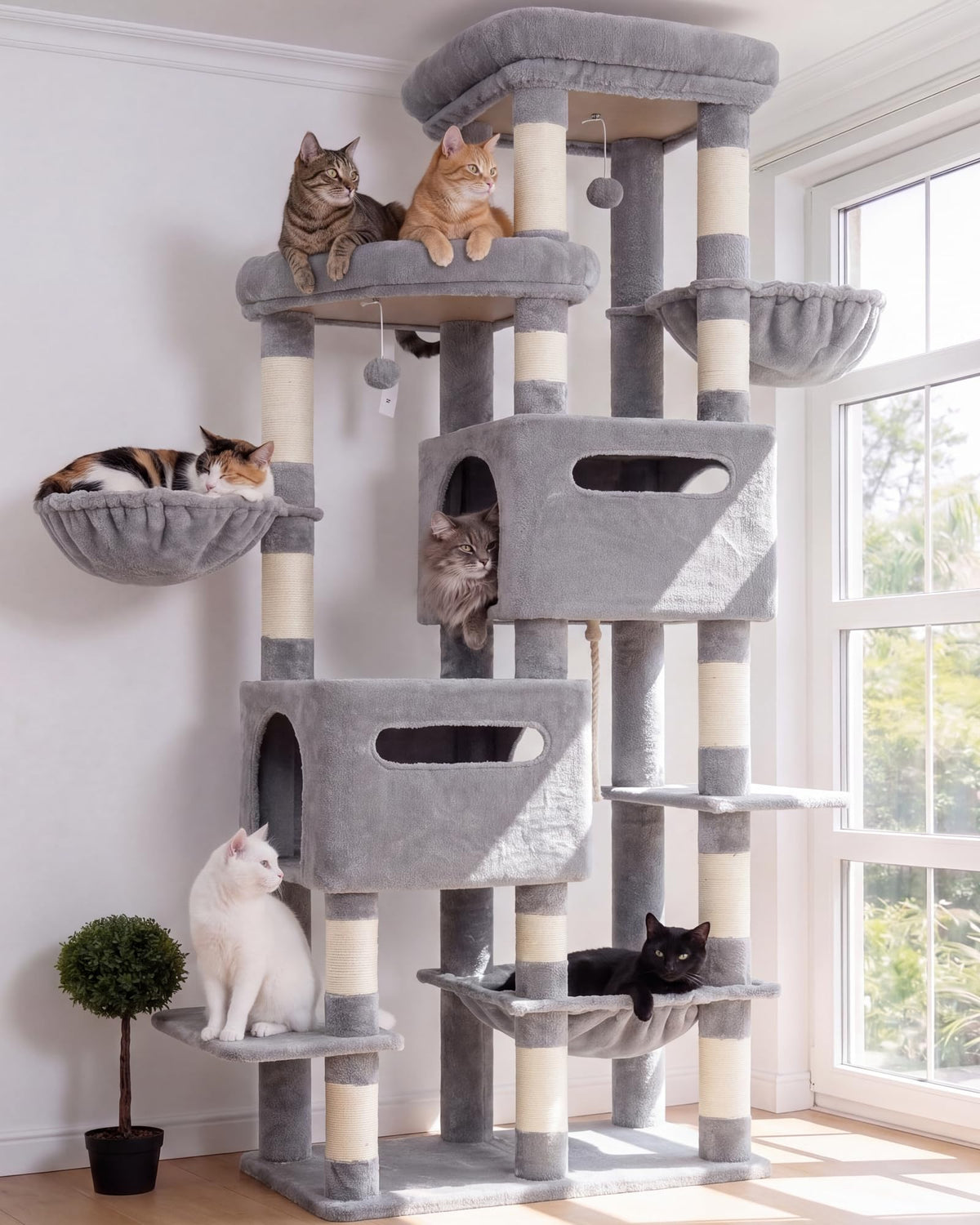Heybly Cat Tree, 74.8'' Spacious & Tall Cat Tower for Large Cats HCT062MJ-1