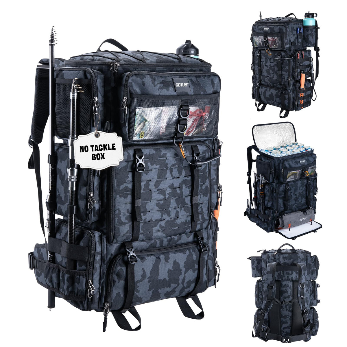 Goture 72L Fishing Tackle Backpack with Cooler & 4 3700 Tackle Boxes