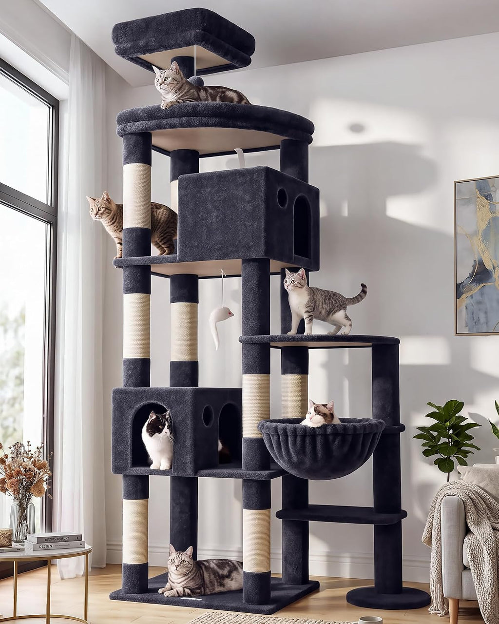 Globlazer Giant Cat Tree for Indoor Large Cats, 83in, F83, Dark Grey