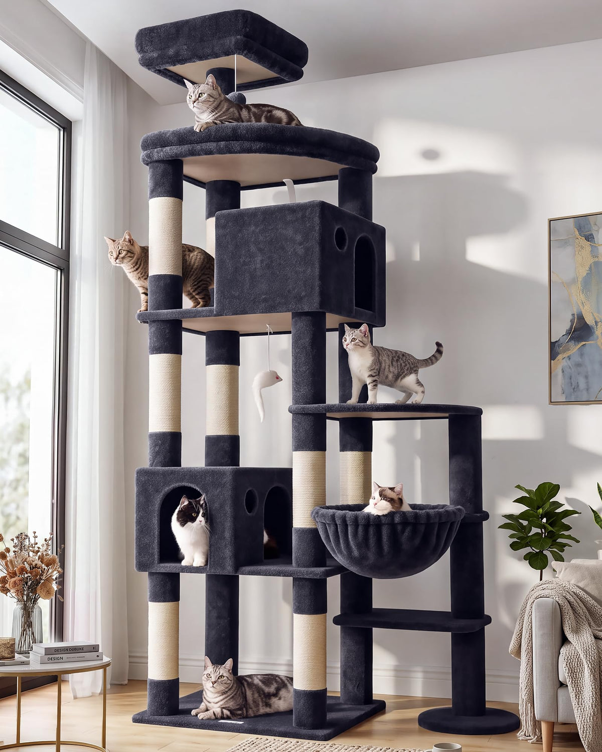 Globlazer Giant Cat Tree for Indoor Large Cats, 83in, F83, Dark Grey