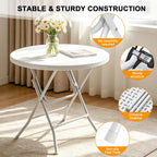 32" Round Folding Table, HDPE Top & Metal Frame, 2 Pack, White