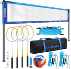 32FT Volleyball Badminton Combo Net Set System, 4 Heights Adjustbale