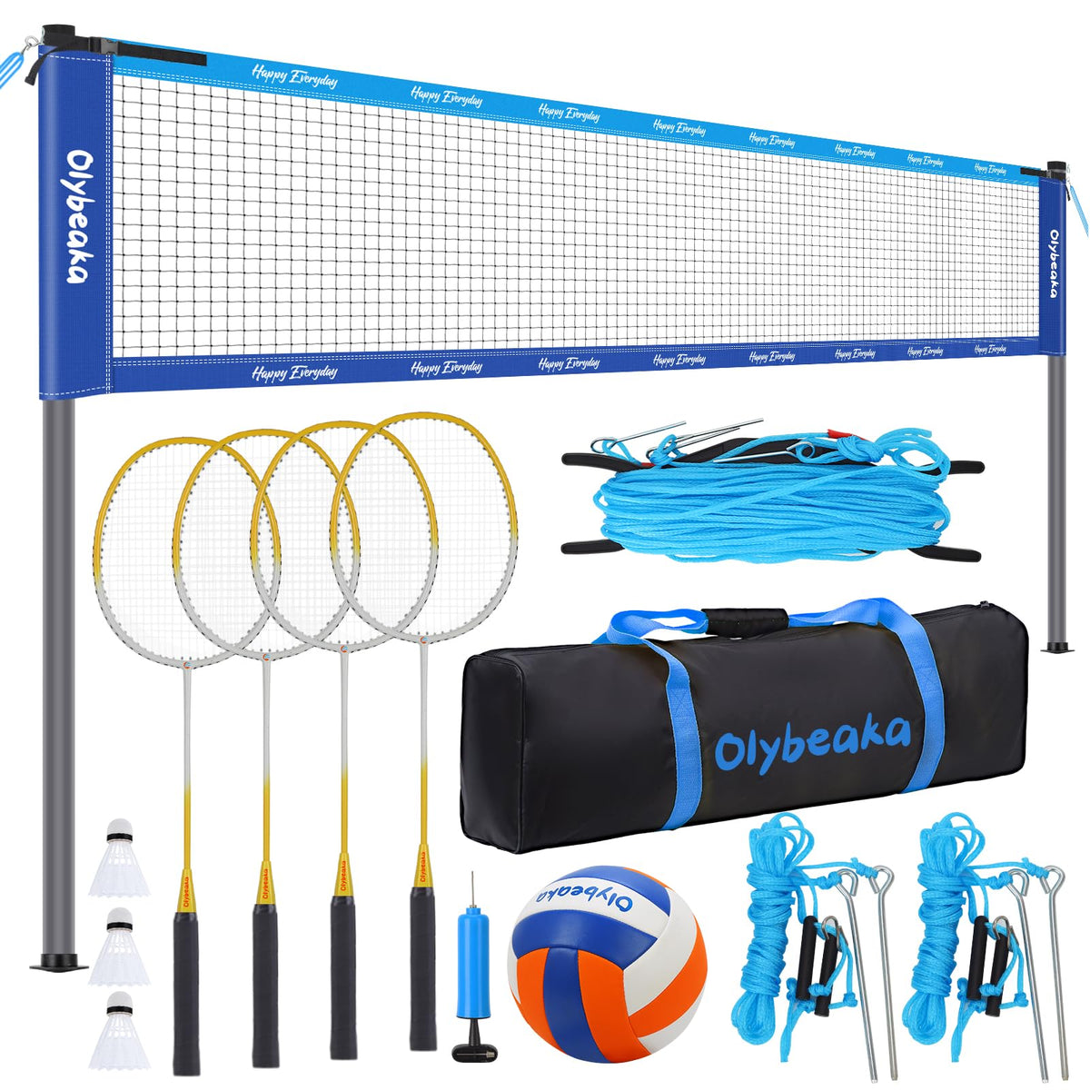 32FT Volleyball Badminton Combo Net Set System, 4 Heights Adjustbale