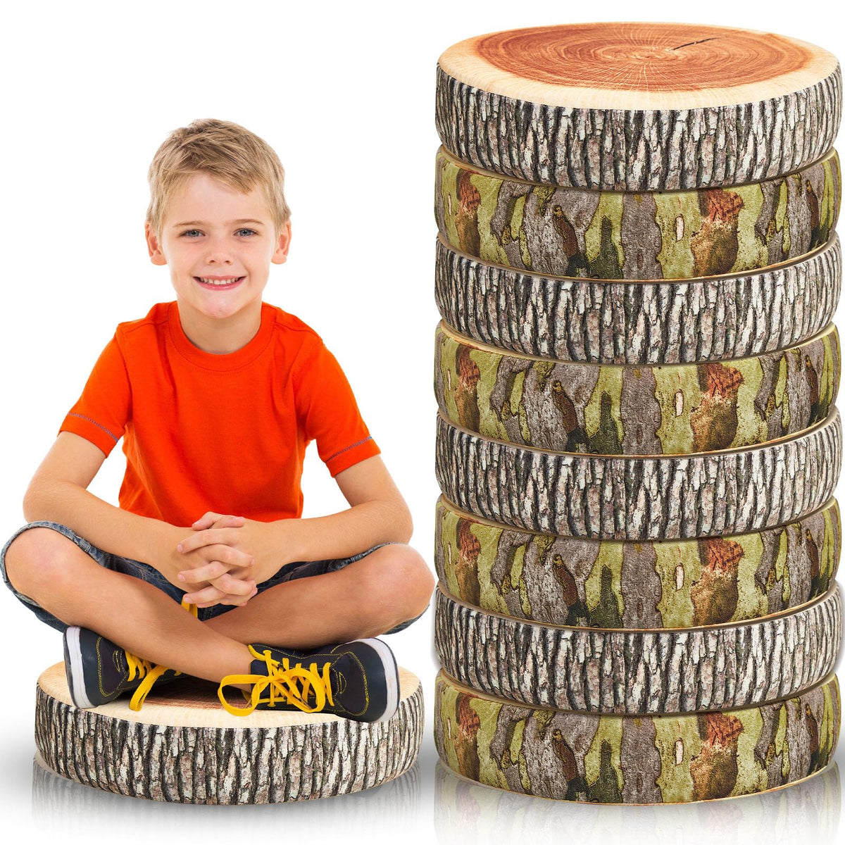 Juexica 16 Pcs Decorative Round Wood Stump Throw Pillow Tree Floor Cushions