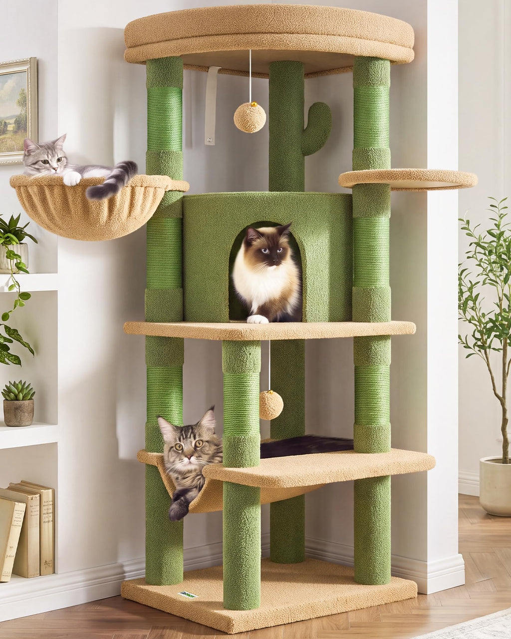 Globlazer 66inch Corner Cat Tree Tower for Indoor Large Cats, C66, Beige