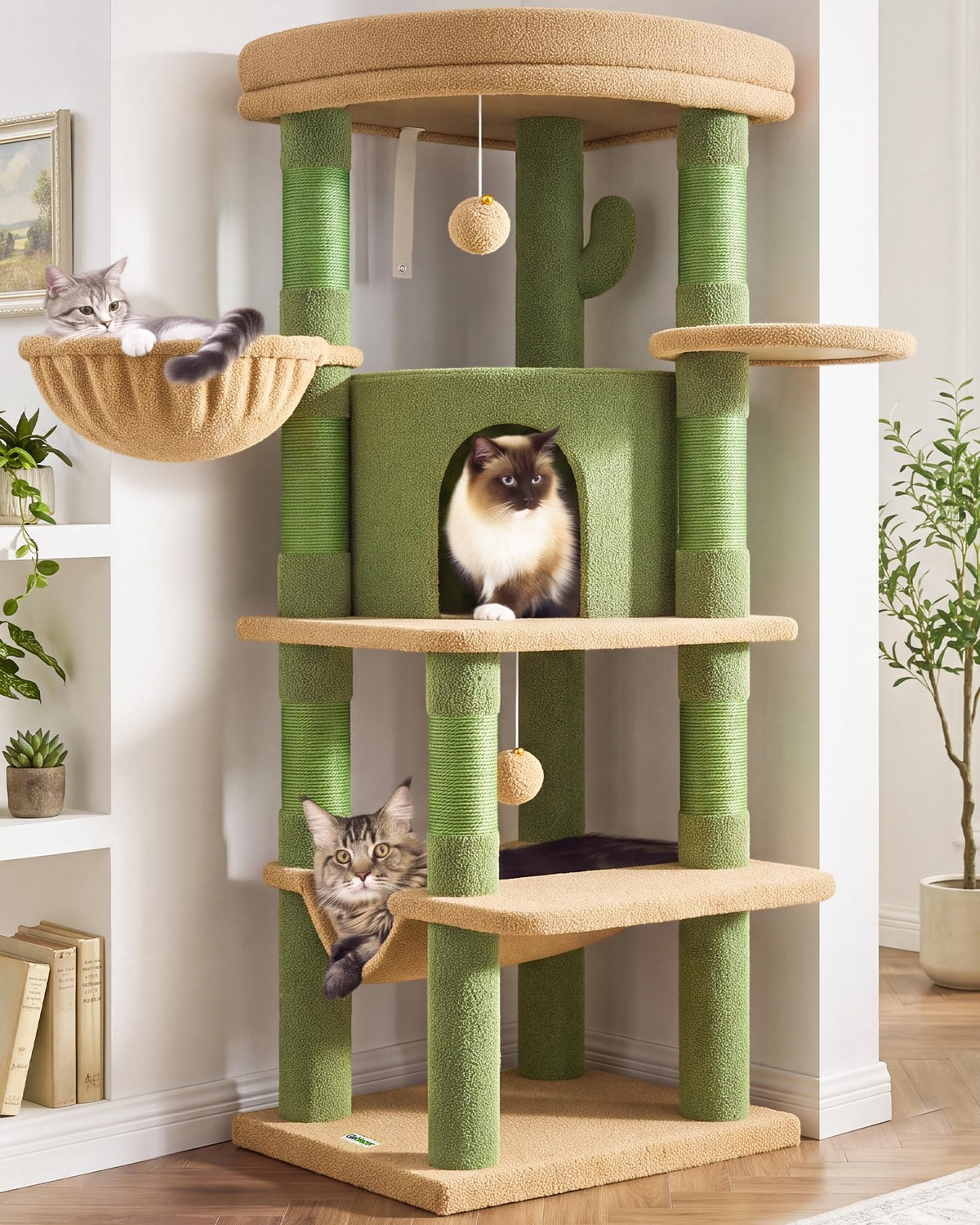 Globlazer 66inch Corner Cat Tree Tower for Indoor Large Cats, C66, Beige