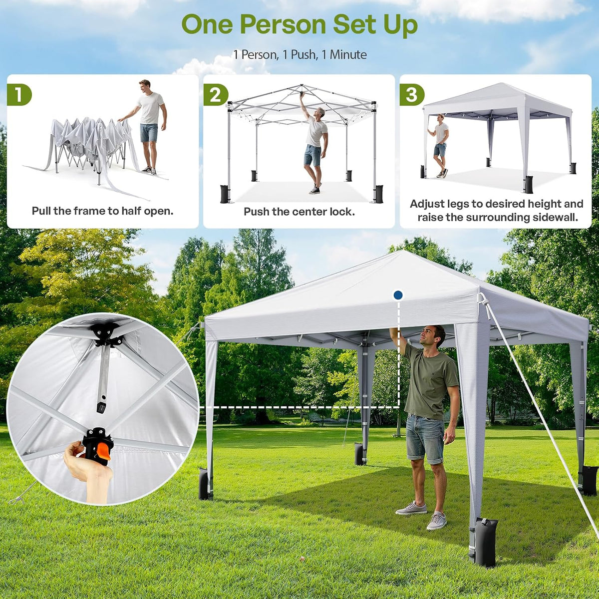 Driftalia 10x10 Pop Up Canopy Tent with Sidewalls, One-Push Instant Setup
