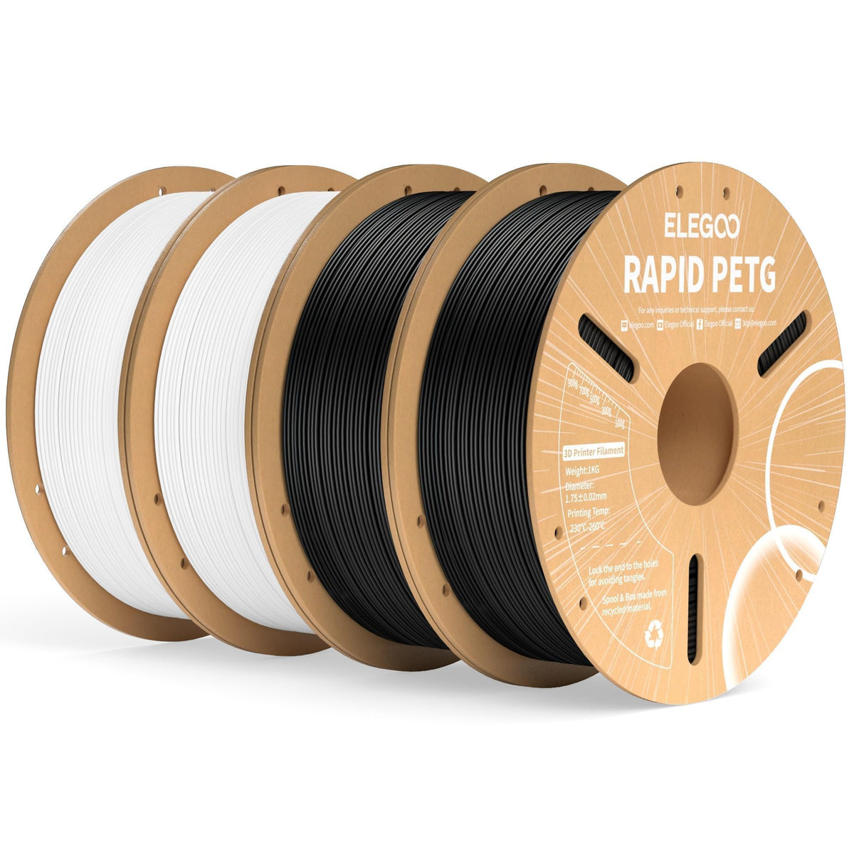ELEGOO Rapid PETG 3D Printer Filament 1.75mm Black 10KG Bulk
