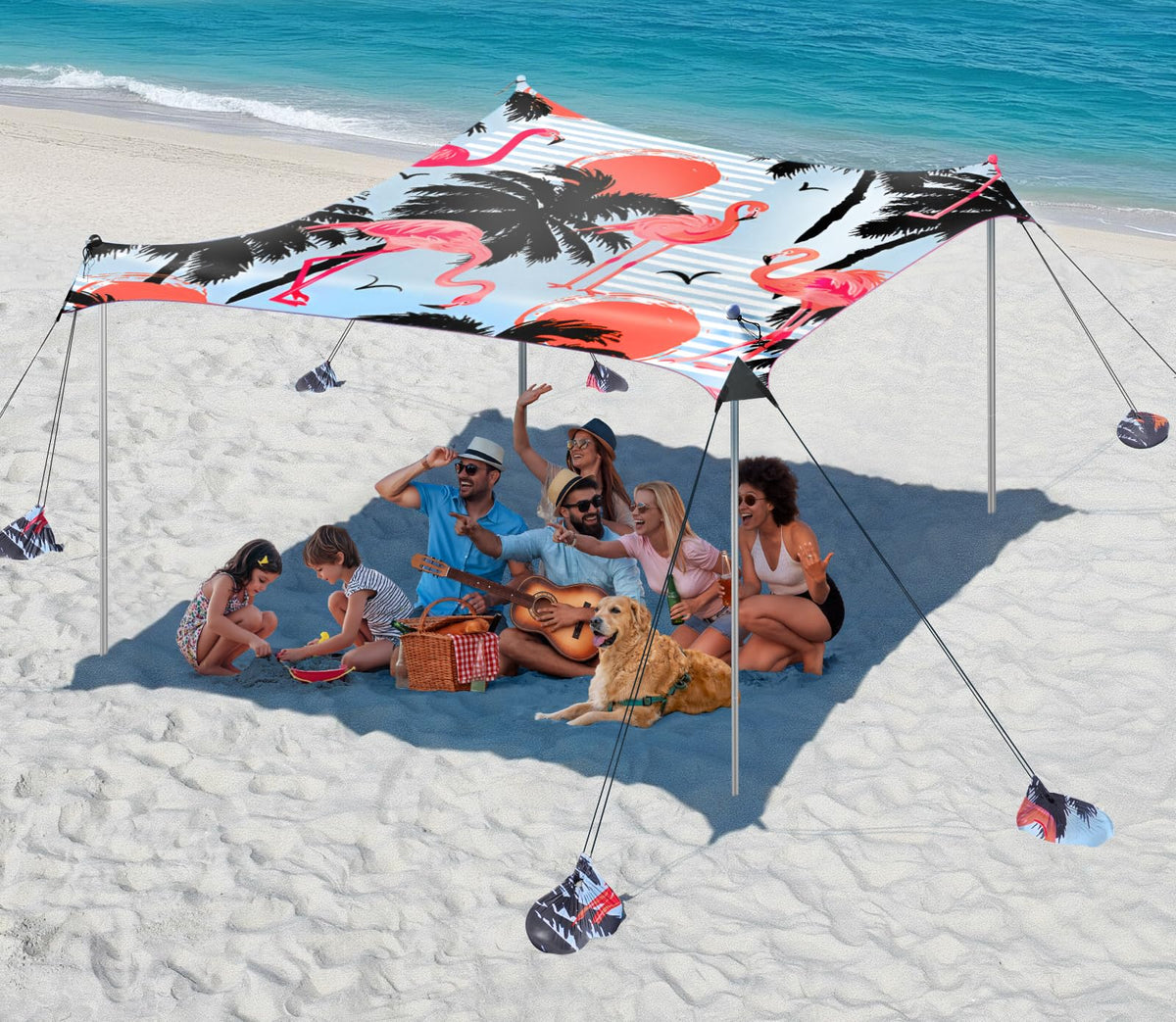 Rhino Valley 10 x 10 FT Beach Tent UPF50+ with 8 Sandbags 4 Poles, Sky Blue