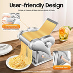 Bacocoo 2-in-1Pasta Maker with 8 Adjustable Thickness, Settings Noodle Maker with Rollers and Cutter, Make Spaghetti, Fettuccini, Lasagna, & More.(135W 110V)