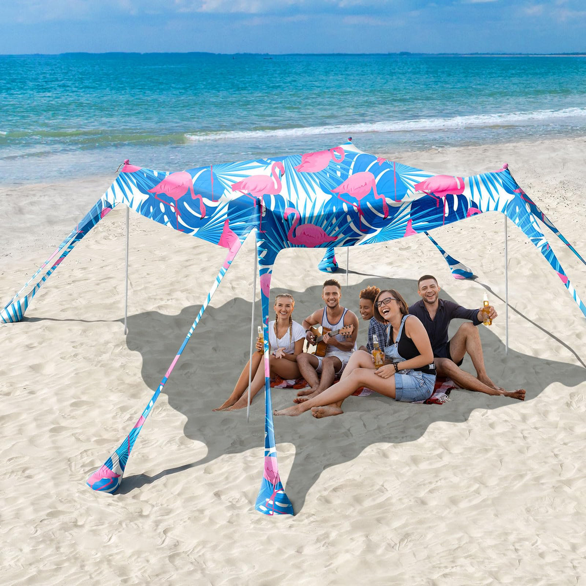 Rhino Valley 10 x 10 FT Beach Tent UPF50+ with 8 Sandbags 4 Poles, Sky Blue