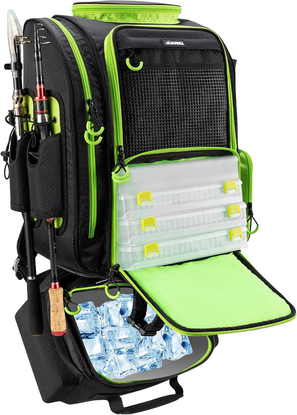 Fishing Backpack with Cooler for 3 Tackle Boxes Fishing Bag with Rod Holder