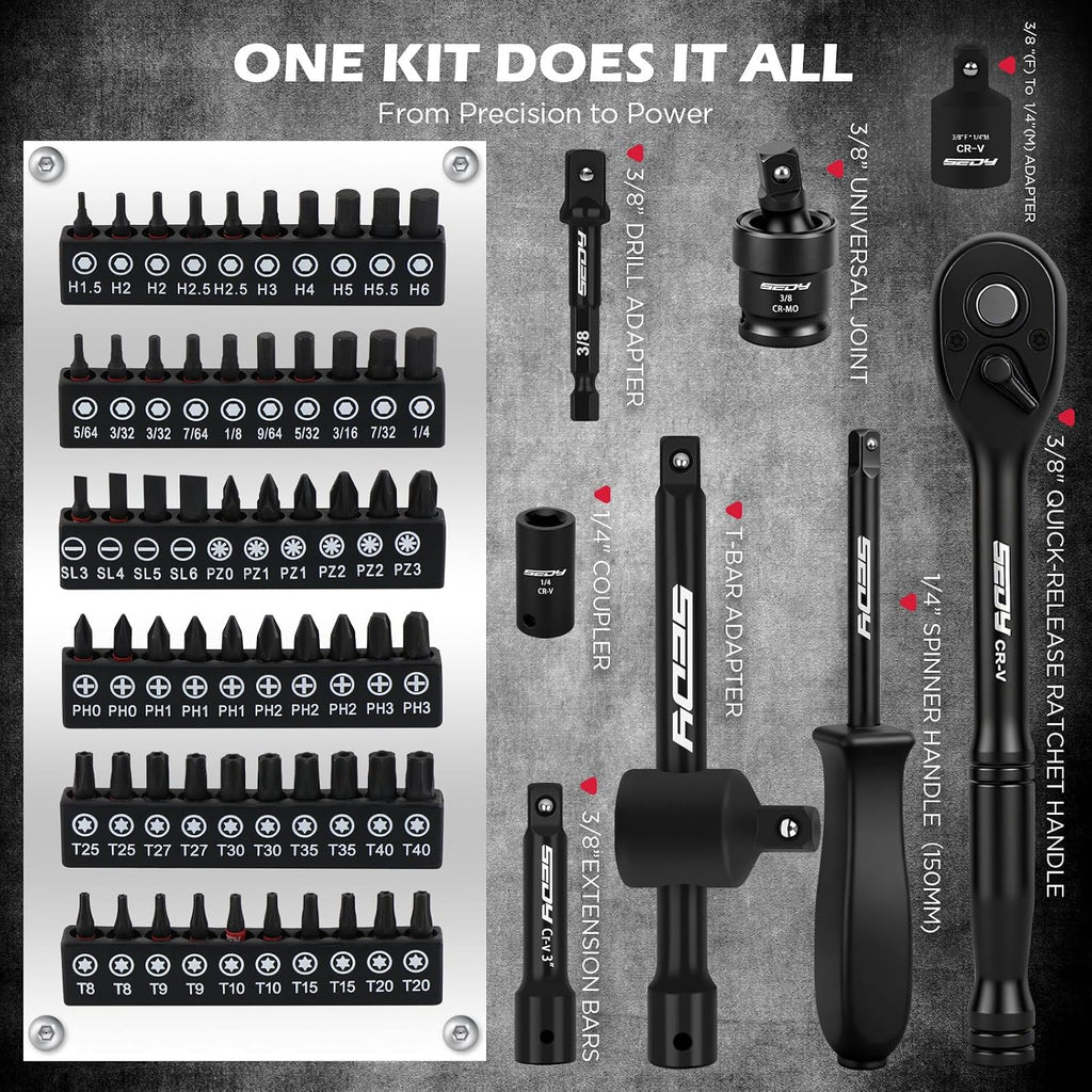Premium 132-Piece Mechanics Tool Set, SAE/Metric 1/4" & 3/8" Drive Socket Set, Ratcheting Wrenches, Extensions & Adapters, Quick-Release Ratchet, Professional Auto Repair Tool Kit with Storage Case