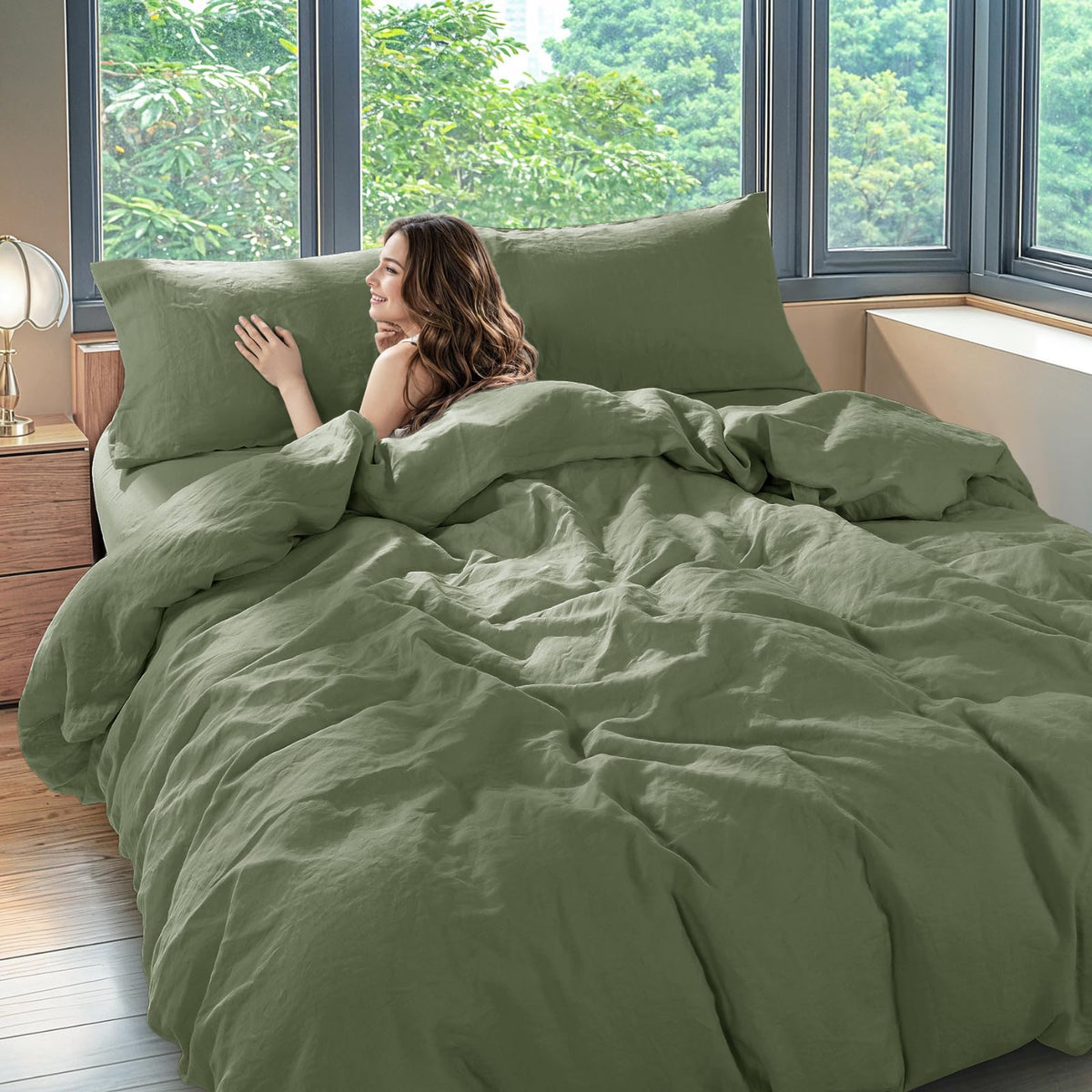 Shilucheng 100% Linen King Duvet Cover Set, Linen