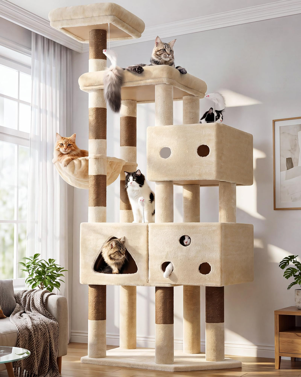 Globlazer Extra Large Cat Tower for Big Cats 20 lbs, 81in, F81, Dark Grey
