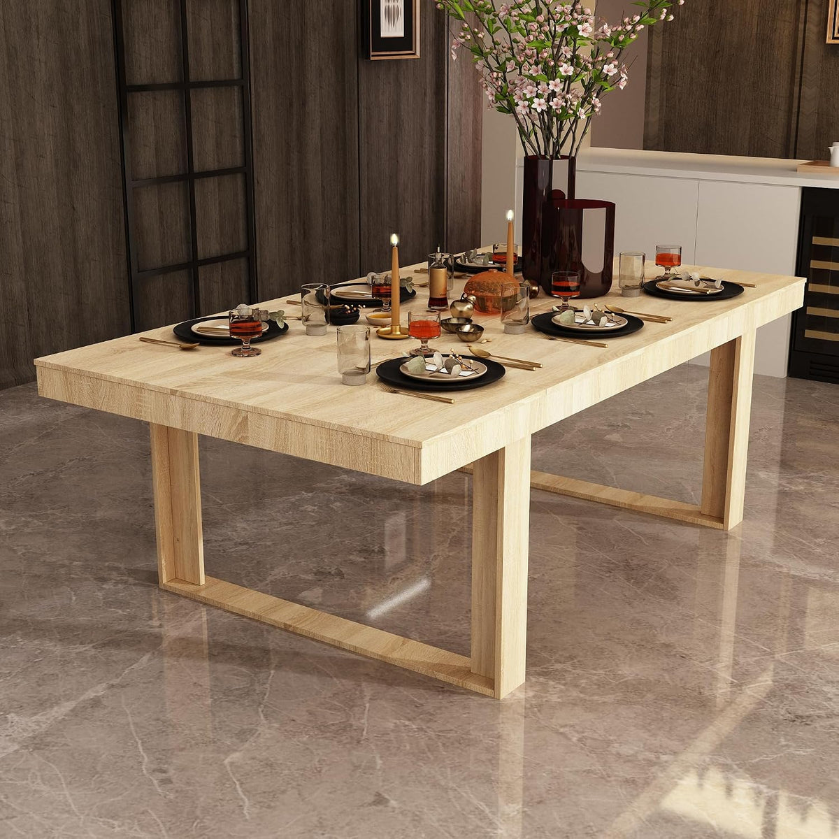 WOODTIME 86.6" W Dining Table for 8-10 People, Versatile Modern Wooden Dinner Table Kitchen Table for Dining Room Conference Room, Light Brown