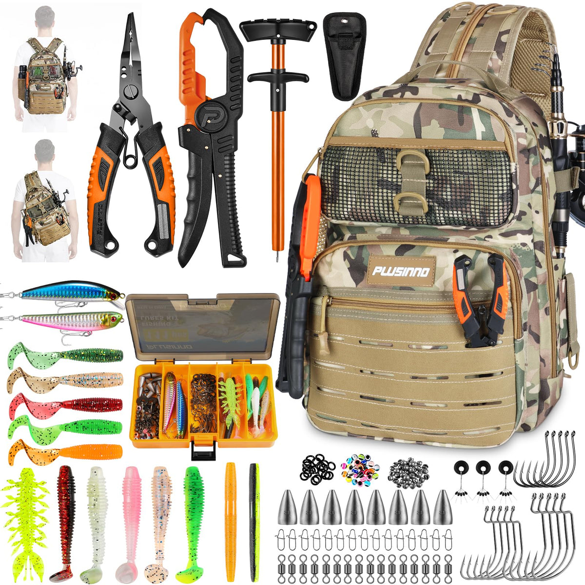 PLUSINNO Fishing Gear, Fishing Backpack with Tackle Box, Tackle Backpack