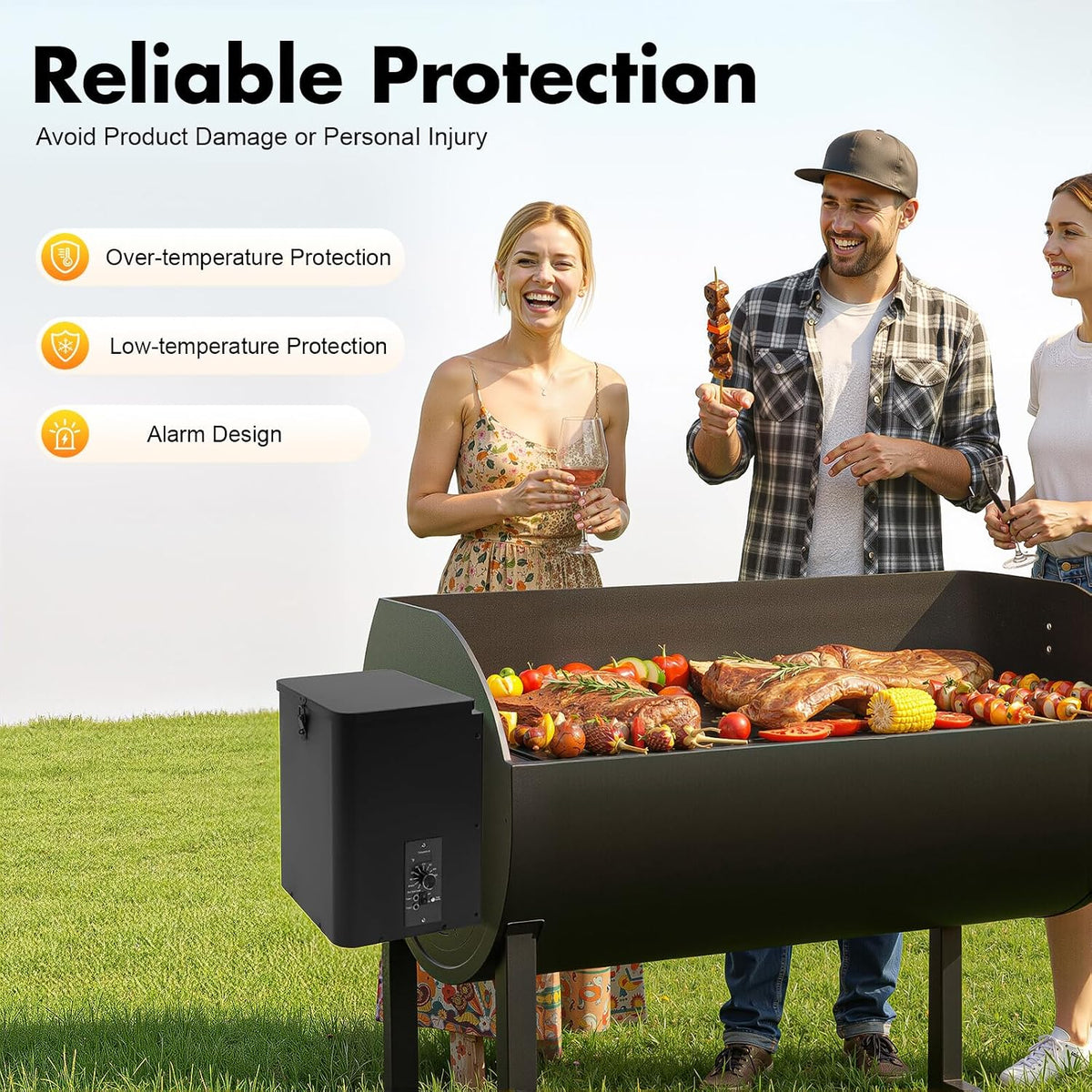 Pellet Smoker Hopper, 250W 110V 180℉- 500℉ Ajustable Temperature Electric Wood Pellet BBQ Grill Hopper Assembly Kit Pellet Hopper for Smokers (Knob Control 25.59 x 11.02 x 13.78in)