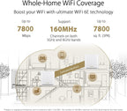 ASUS ZenWiFi Whole-Home Tri-band Mesh WiFi 6E System (ET9 3PK), Coverage up to 7,800 sq.ft, 7800Mbps, new 6GHz band, AiMesh, Lifetime Free Internet Security, Parental Control, EasySetup (Renewed)