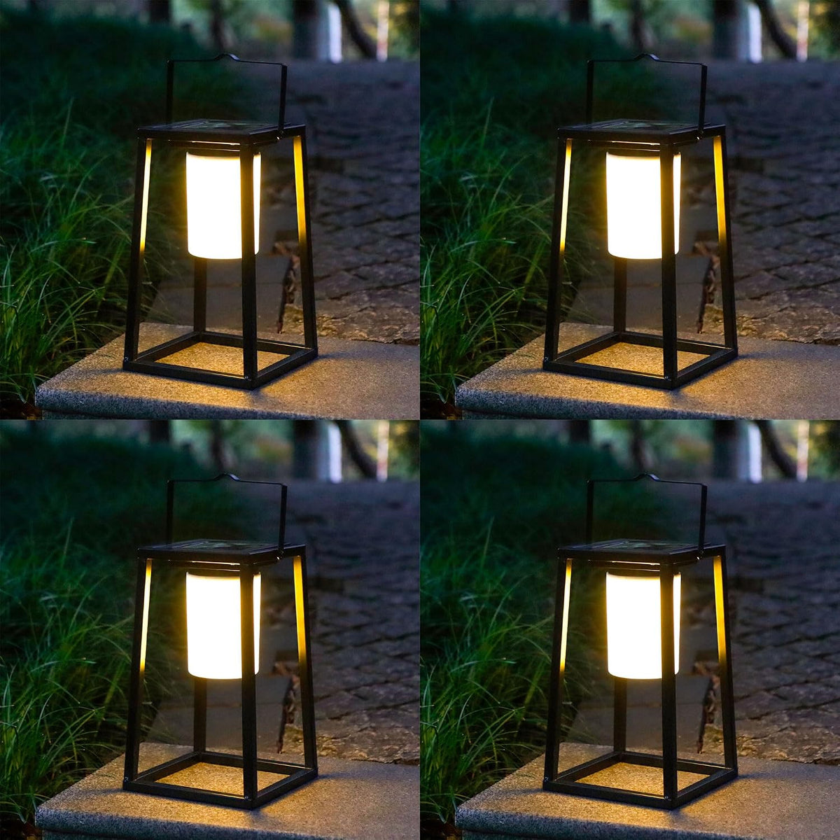 TRIROCKS Set of 4 Outdoor Solar Lantern Portable Brightness LED Nightstand Lantern Portable Solar Lamp IP44 Waterproof Touch Control Outdoor Table Lamp Cordless Lights for Patio Walking Camping Garden