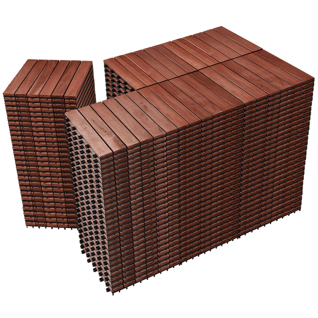 PrimeZone 54 PCS Solid Acacia Wood Interlocking Deck Tiles, Natural Wood
