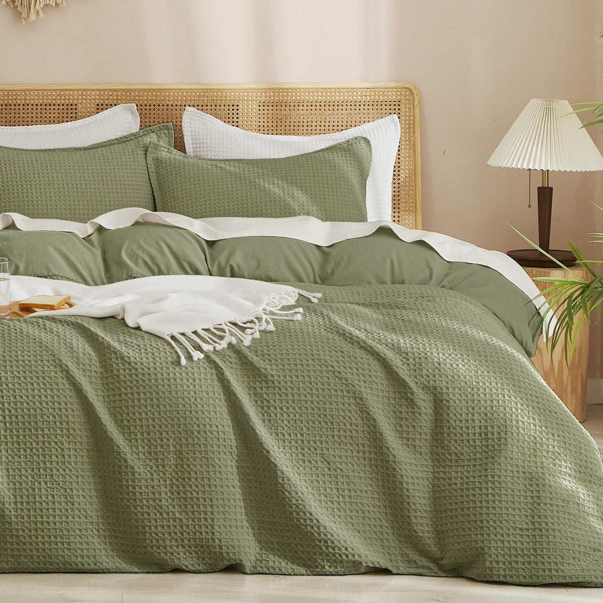 PHF Waffle Duvet Cover California King, Soft & Breathable, 104"x98", Linen