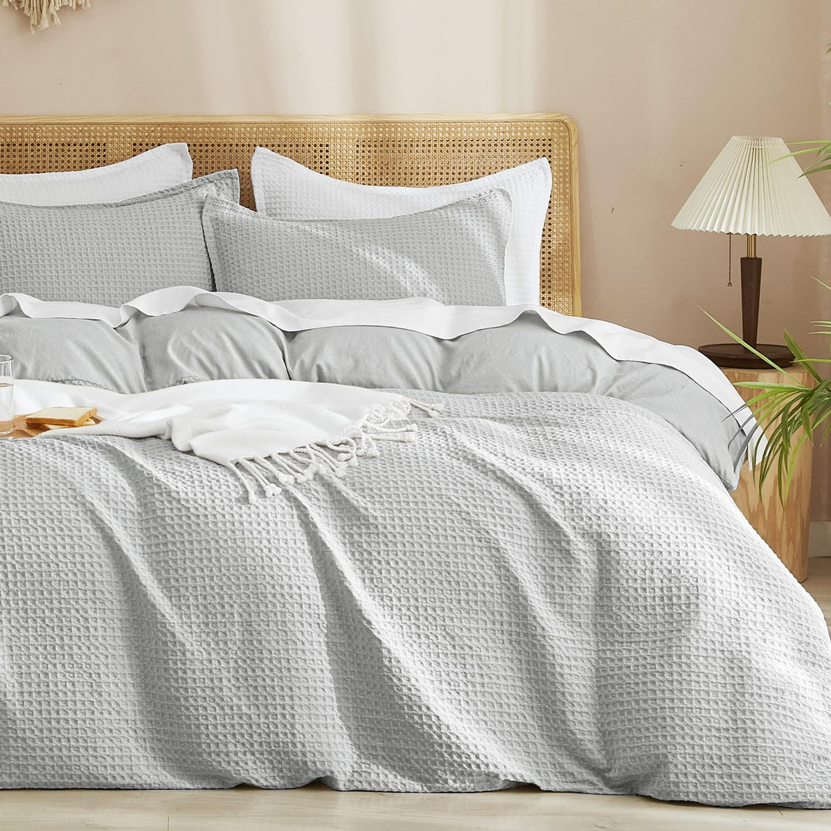 PHF Waffle Duvet Cover California King, Soft & Breathable, 104"x98", Linen
