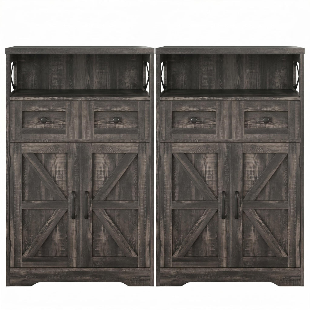 Farmhouse Storage Cabinet with Drawers, Small Kitchen Pantry Cabinet, White
