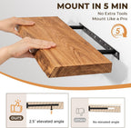 Live Edge Elm Floating Shelves - 24 In Rustic Solid Wood Shelves with Heavy-Duty Invisible Bracket, Wall-Mounted Wooden Shelf for Living Room, Bathroom, Kitchen Storage & Display, Set of 2, Natural