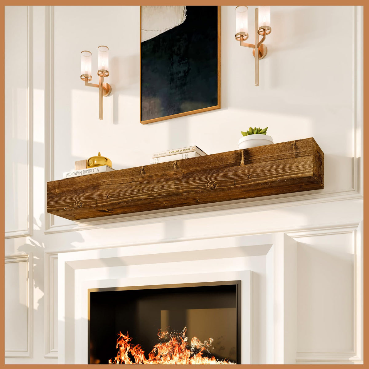 Avana Fireplace Mantel - Wall-Mounted Mantles for Over Fireplace - Farmhouse Fireplace Mantle Shelves - Handcrafted Wood Fireplace Mantels - Floating Mantel 72 Inches X 8 X 5 - Rustic Natural